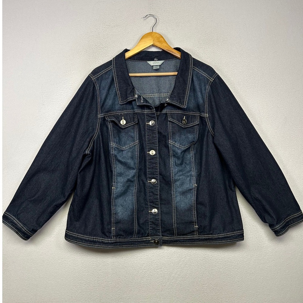 Classic Casual CJ Banks Womens 2X Dark Wash Blue Stretch Denim Trucker Jacket